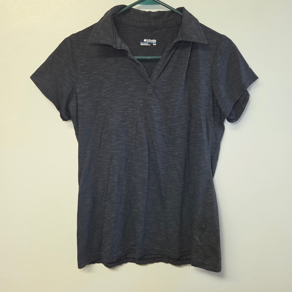Columbia Womens Dark Gray Space Dye Short Sleeve Polo V-Neck Shirt Size M